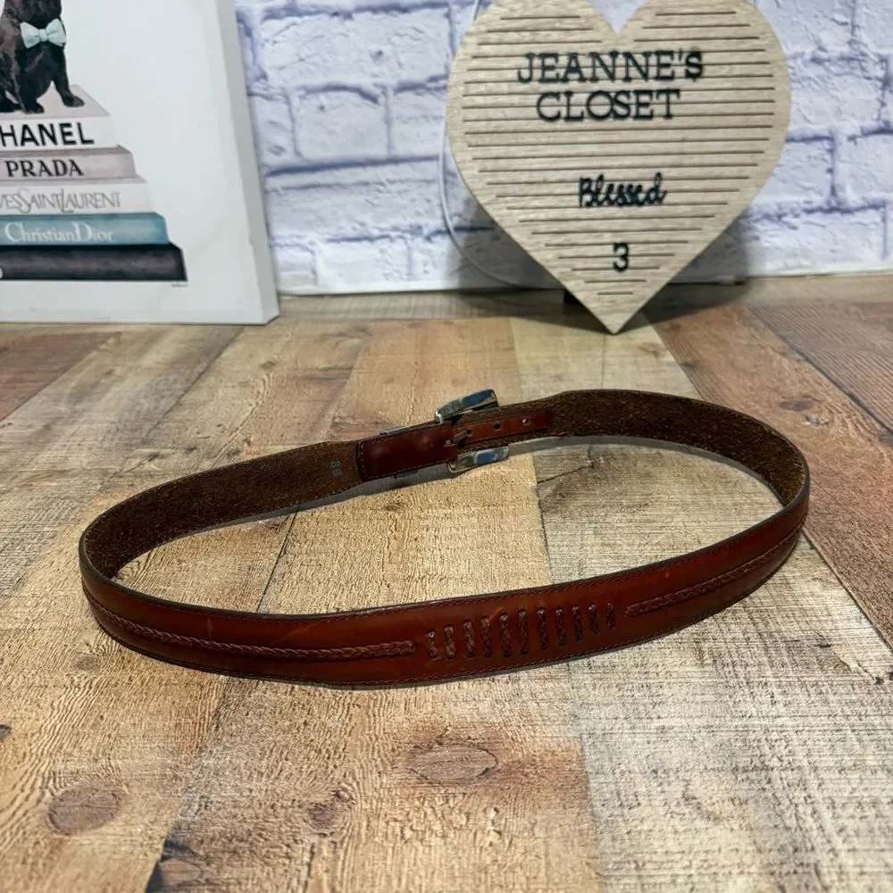 Vintage 90s Onyx by Brighton 1993 Sz 36 Brown Leather Western Belt